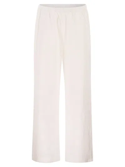 Mc2 Saint Barth Wide-leg Broderie Anglaise Cotton Trousers In White
