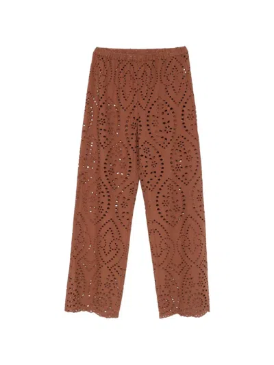 Mc2 Saint Barth Wide-leg Pants With Intricate Eyelet Pattern In Multi