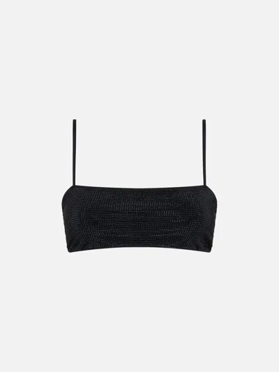 MC2 SAINT BARTH WOMAN BANDEAU BLACK TOP WITH RHINESTONES