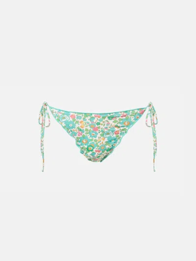 Mc2 Saint Barth Woman Betsy Cheeky Swim Briefs Miami Made With Liberty Fabric In Green