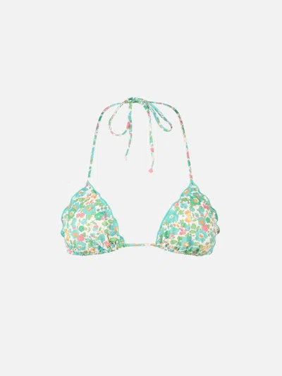 Mc2 Saint Barth Woman Betsy Classic Triangle Beach Top Sagittarius Made With Liberty Fabric In Green