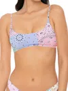 Mc2 Saint Barth Woman Black Bralette Swimsuit With Bandanna Pattern In Multicolor