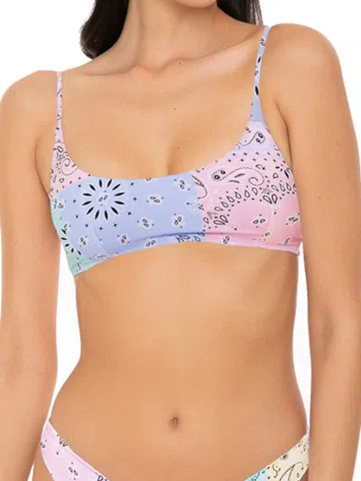 Mc2 Saint Barth Woman Black Bralette Swimsuit With Bandanna Pattern In Multicolor