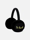 Mc2 Saint Barth Woman Black Tricot Earmuffs With Furry Details In Black