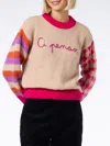 Mc2 Saint Barth Woman Boxy Shape Soft Sweater With Ci Penso Embroidery In Brown