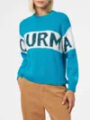 Mc2 Saint Barth Woman Boxy Shape Soft Sweater With Courma Jacquard Print In Sky