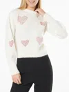 Mc2 Saint Barth Woman Brushed White Sweater With Rhinestones Hearts In White