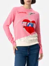 Mc2 Saint Barth Woman Cashmere Blend Sweater New Queen With Postcard Jacquard In Pink
