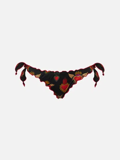Mc2 Saint Barth Woman Cheeky Swim Briefs With Sacred Heart Print In Black