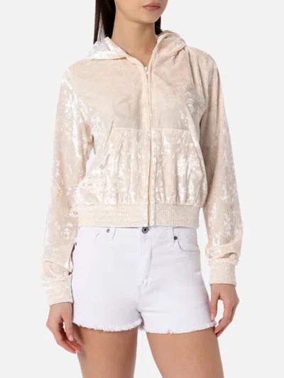 Mc2 Saint Barth Woman Chenille Zipped Hoodie Jasmine In White