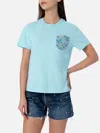 Mc2 Saint Barth Woman Cotton Jersey Crewneck T-shirt Emilie Joanna Luise Patch Pocket Made With Liberty Fabric In Green