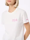 Mc2 Saint Barth Woman Heavy Cotton T-shirt With Perfectly Imperfect Embroidery In White