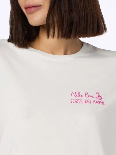 Mc2 Saint Barth Woman Cotton Jersey Crewneck T-shirt Emilie With Baciami Alle Boe Print Alle Boe Special Edition In White