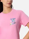 Mc2 Saint Barth Woman Cotton Jersey Crewneck T-shirt Emilie With Gin Tonic Embroidery In Pink