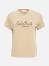 Mc2 Saint Barth Woman Cotton Jersey Crewneck T-shirt Emilie With Saint Barth Rhinestones Embroidery In White