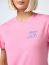 Mc2 Saint Barth Woman Cotton Jersey Crewneck T-shirt Emilie With Stressed But Well Dressed Embroidery In Pink