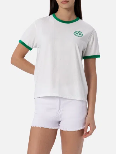 Mc2 Saint Barth Woman Cotton Jersey Crewneck T-shirt Emilie With Terry Details In White