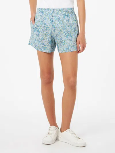 Mc2 Saint Barth Woman Cotton Joanna Luise Pull Up Shorts Meave Made With Liberty Fabric In Sky