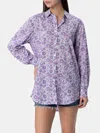 Mc2 Saint Barth Woman Cotton Shirt Brigitte With Betsy Print Made With Liberty Fabric In Lilac