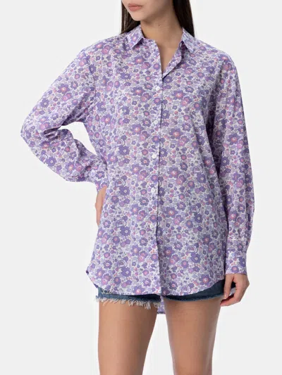 Mc2 Saint Barth Woman Cotton Shirt Brigitte With Betsy Print Made With Liberty Fabric In Lilac