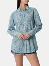 Mc2 Saint Barth Woman Cotton Shirt Brigitte With Joanna Luise Print Made With Liberty Fabric In Sky