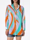Mc2 Saint Barth Woman Cotton Shirt Brigitte With Shape Wave Print In Green