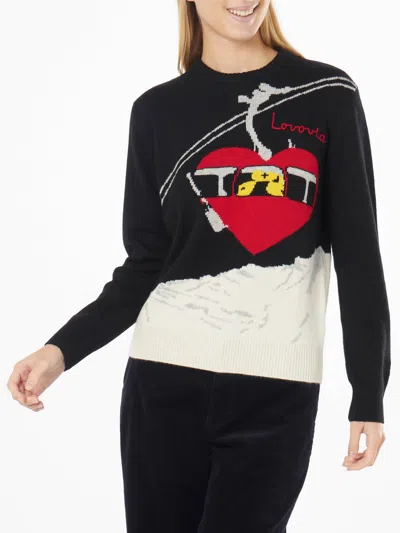 MC2 SAINT BARTH WOMAN CREWNECK BLACK SWEATER WITH LOVOVIA EMBROIDERY
