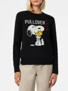 Mc2 Saint Barth Woman Crewneck Black Sweater With Snoopy And Woodstock Print Snoopy Peanuts Special Edition In Black