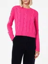 Mc2 Saint Barth Woman Crewneck Braided Sweater With Saint Barth Lurex Print In Pink