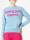 Mc2 Saint Barth Woman Crewneck Light Blue Sweater With Compulsive Shopper Print In Sky