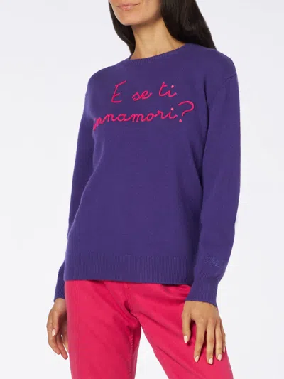 Mc2 Saint Barth Woman Crewneck Purple Sweater With E Se Ti Innamori? Embroidery Niki Dj Special Edition In Pink