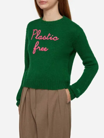 Mc2 Saint Barth Woman Crewneck Soft Crop Sweater With Plastic Free Embroidery In Green