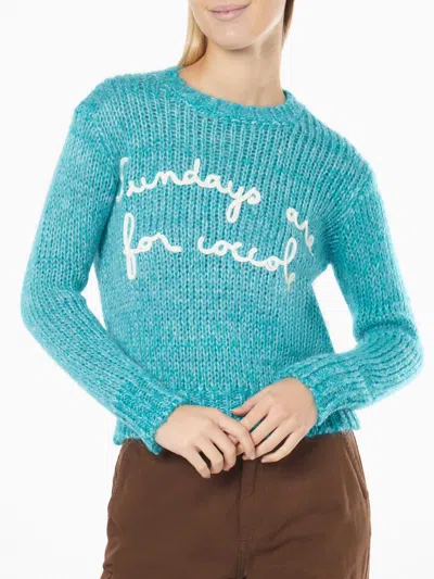 Mc2 Saint Barth Woman Crewneck Soft Crop Sweater With Sundays Are For Coccole Embroidery In Sky