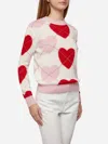 Mc2 Saint Barth Woman Crewneck Soft Sweater Queen Nordic Soft With Heart Jacquard In Pink