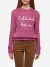 Mc2 Saint Barth Woman Crewneck Soft Sweater With Cold Out Hot In Embroidery In Pink