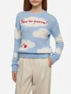 Mc2 Saint Barth Woman Crewneck Soft Sweater With Non Ci Piove Embroidery In Sky