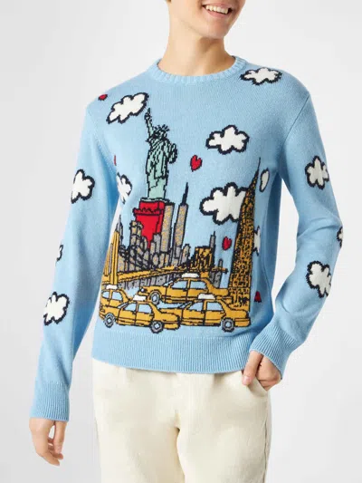 MC2 SAINT BARTH WOMAN CREWNECK SWEATER WITH NEW YORK POSTCARD