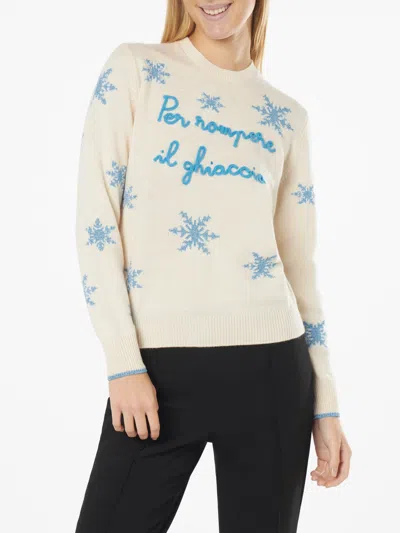 Mc2 Saint Barth Woman Crewneck Sweater With Per Rompere Il Ghiaccio Embroidery In White
