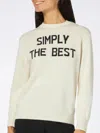 Mc2 Saint Barth Woman Crewneck White Sweater With Simply The Best Lurex Print Niki Dj Special Edition In White