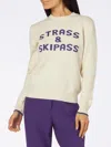 Mc2 Saint Barth Woman Crewneck White Sweater With Strass & Skipass Rhinestone Print In White