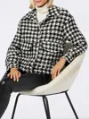 Mc2 Saint Barth Woman Cropped Overshirt With Pied De Poul Print In Black