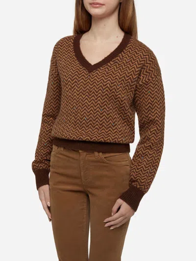 Mc2 Saint Barth Woman Cropped Sweater With Argyle Pattern In Brown