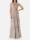 Mc2 Saint Barth Woman Cut Out Long Dress Kaby With Flower Print In Beige