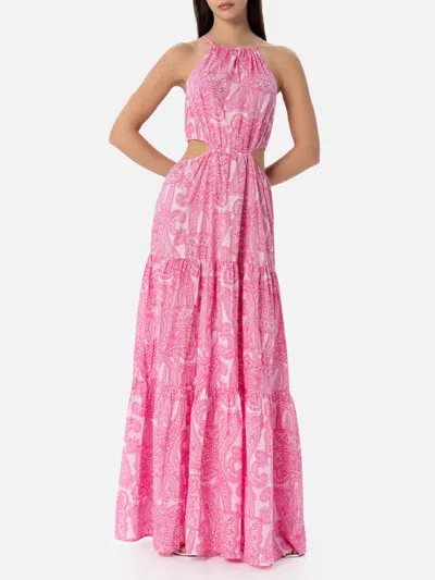 Mc2 Saint Barth Woman Cut Out Long Dress Kaby With Paisley Print In Pink