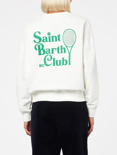 Mc2 Saint Barth Woman Fleece Sweatshirt With St. Barth Tennis Lover Print In White