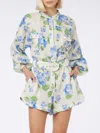 Mc2 Saint Barth Woman Floral Linen Playsuit Hanniel In Sky