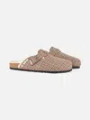 Mc2 Saint Barth Woman Furry Sandal Clogs With Pied De Poule Print In Green