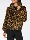 Mc2 Saint Barth Woman Furry Short Jacket With Animalier Heart Print In Brown