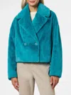 Mc2 Saint Barth Woman Furry Short Teal Jacket In Blue