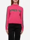 Mc2 Saint Barth Woman Half-turtleneck Sweater With Apres Ski Embroidery In Pink